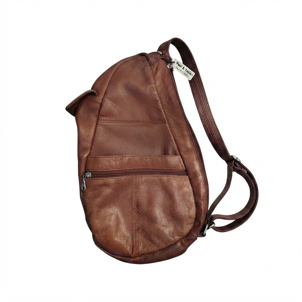 Paul & Taylor Brown Leather Teardrop  Retro Bag Crossbody Backpack Messenger
